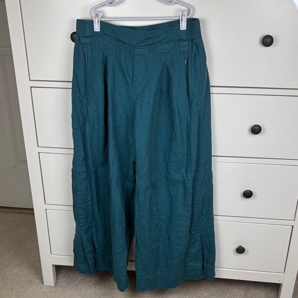 Athleta Playa Linen Wide Crop Teal Pants - Size 10 - Picture 1 of 10